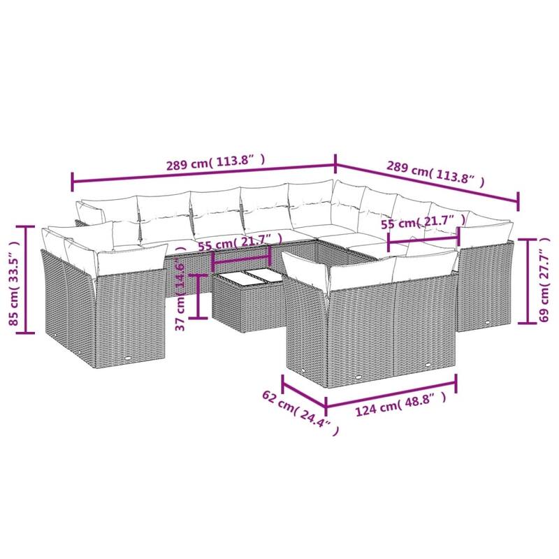 vidaXL 13 Piece Patio Sofa Set with Cushions Black Poly Rattan