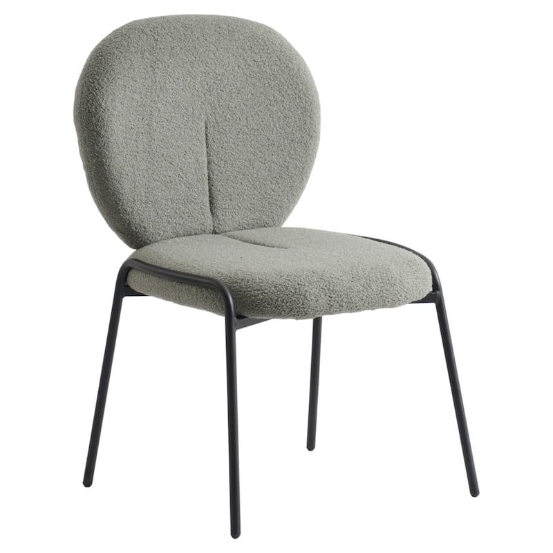 Celestial Boucle Dining Side Chair in Black Iron Frame - Green