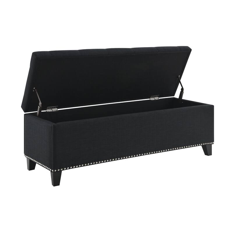 47.5" Storage Ottoman, Storage Bench with Safety Close Hinge, Linen Button-Tufted Ottoman for Living Room, Support 500lbs