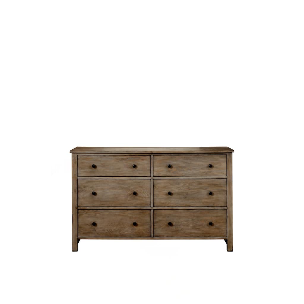 Origins by Alpine Classic Wood 6 Drawer Dresser in Natural Gray