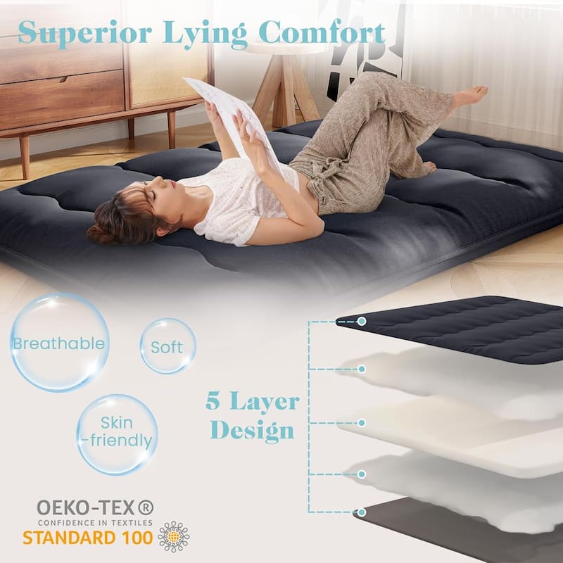 Roll-up Sleeping Cot Portable Futon Mattress w/Washable Cover