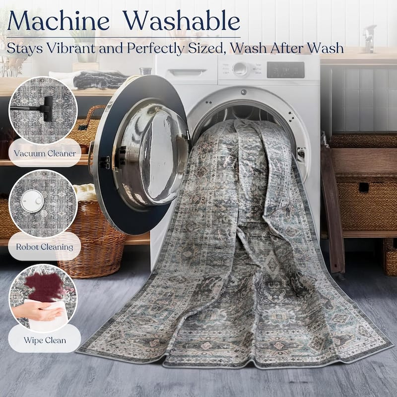 Delara Machine Washable Area Rug, Soft & Durable, Non-Slip Backing, Eco- Friendly GRS certified.