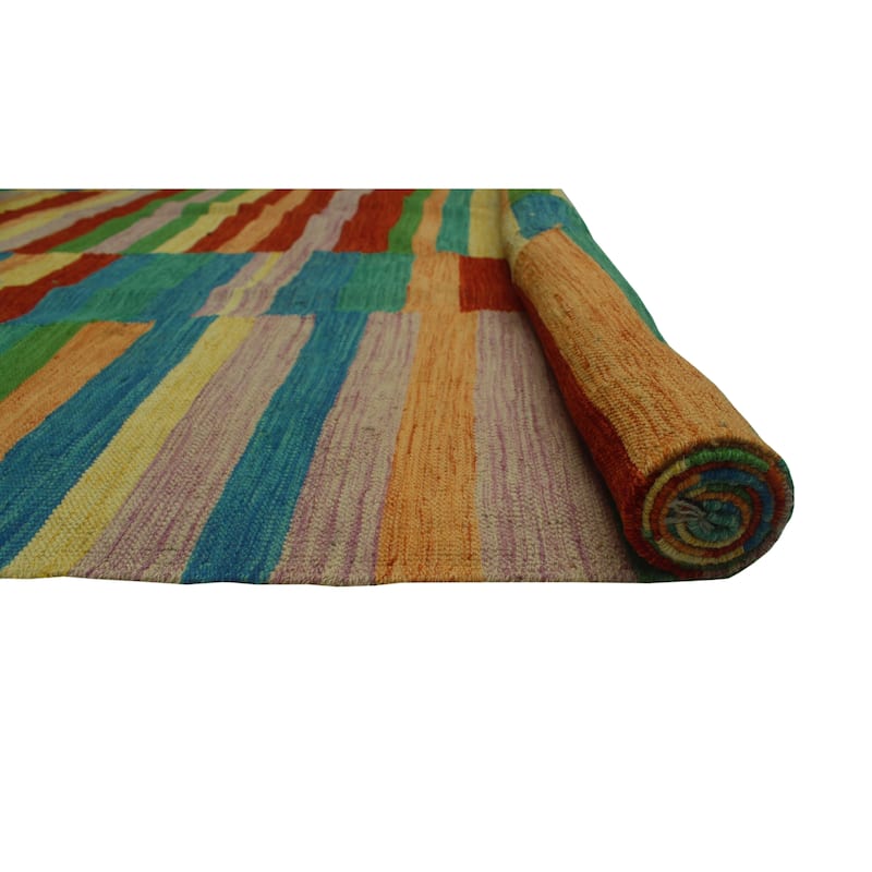 Hand-Woven Winchester Kilim Sabroo Rust/Blue Rug - 6'5" x 9'7"