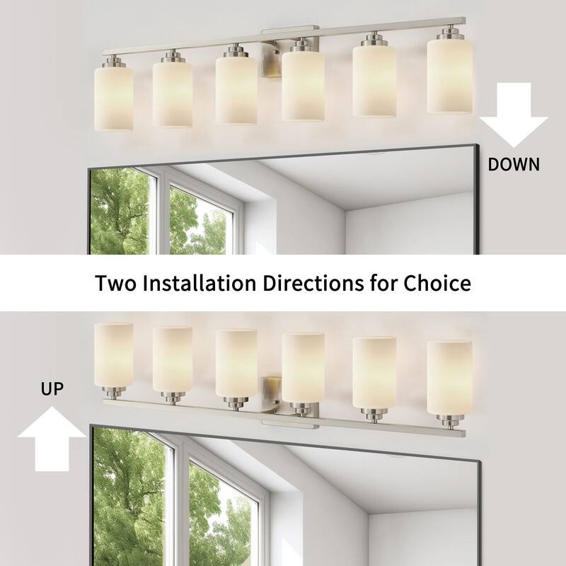 KAWOTI Rive 43" 6-Light Modern Vanity Light with Frosted White Glass