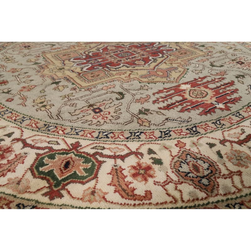 Heriz Serapi Indian Round Rug Hand-Knotted Wool Carpet - 7'10"x 7'10"