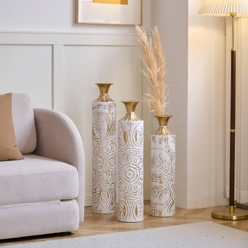Floor Metal Vases Decorated White Metal vases Set of 3 gorgeous home decoration large glazed metal vases