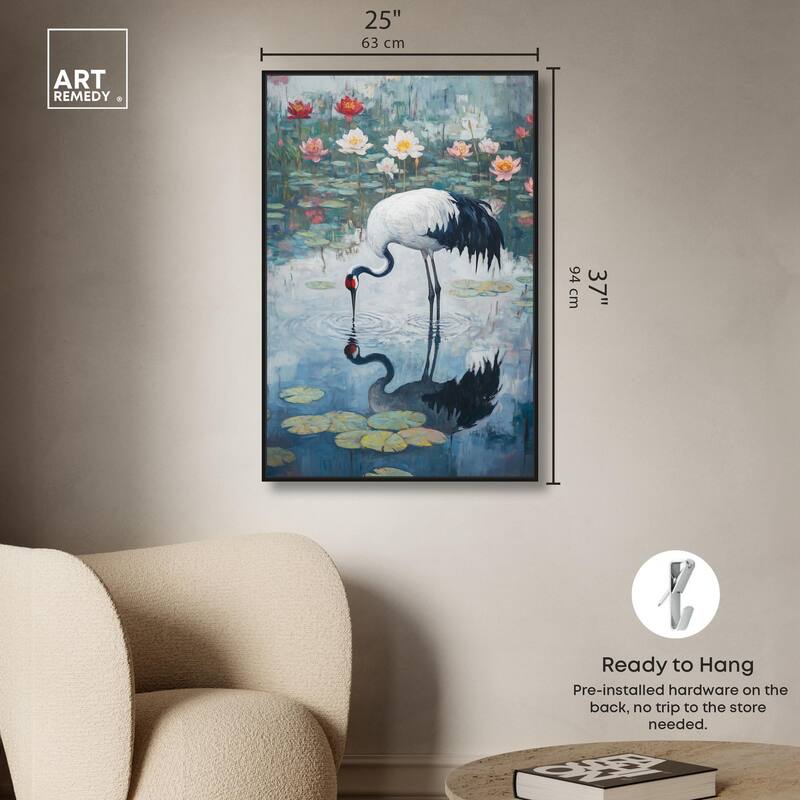 Crane in Lilies Canvas by Art Remedy