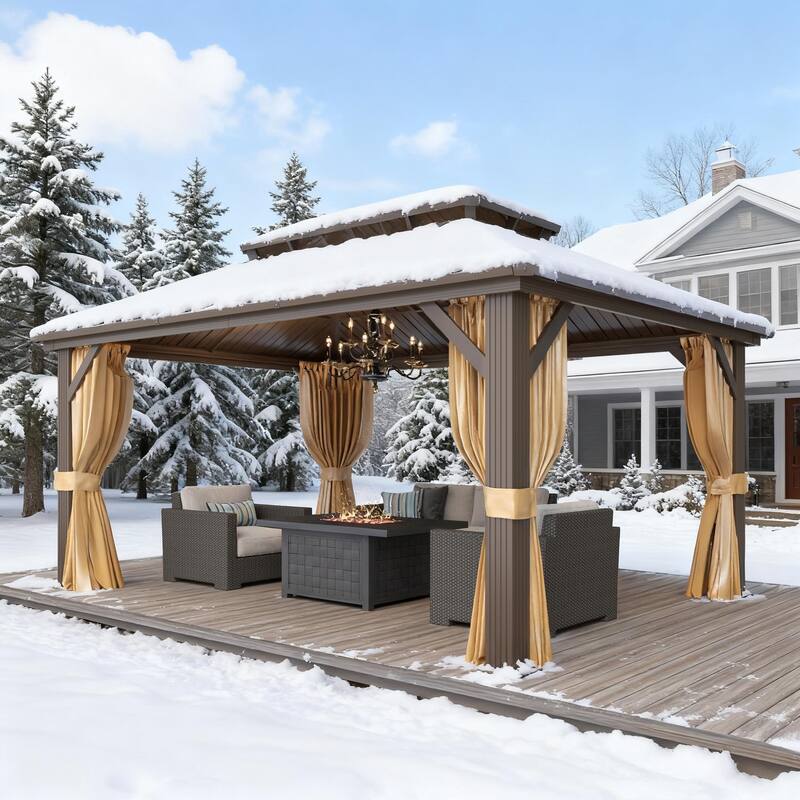 Outdoor Hardtop Gazebo with Galvanized Steel Double Roof & Aluminum Frame, Outdoor pergola with Premium Curtains and Nettings