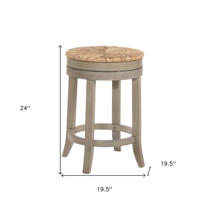 24" Natural And Antiqued White Solid Wood Swivel Backless Counter Height Bar Chair