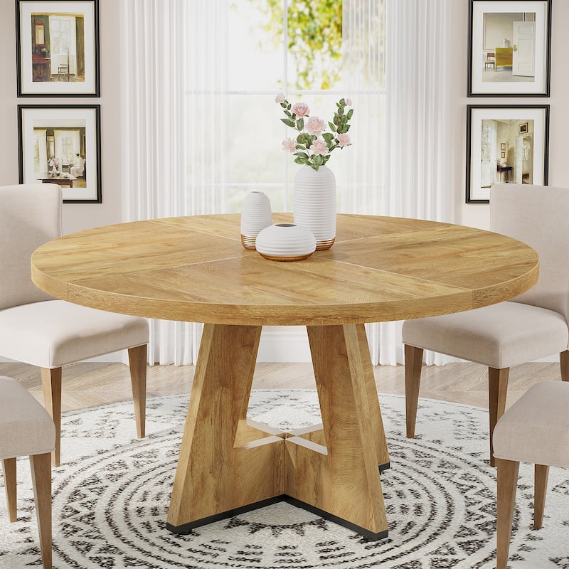 Round Dining Table for 4, 47 Inch Farmhouse Kitchen Table Small Dinner Table