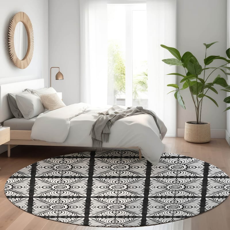Premium Washable Super Soft Traditional Mosaic Mayfield Rug - Black - 8' x 8'