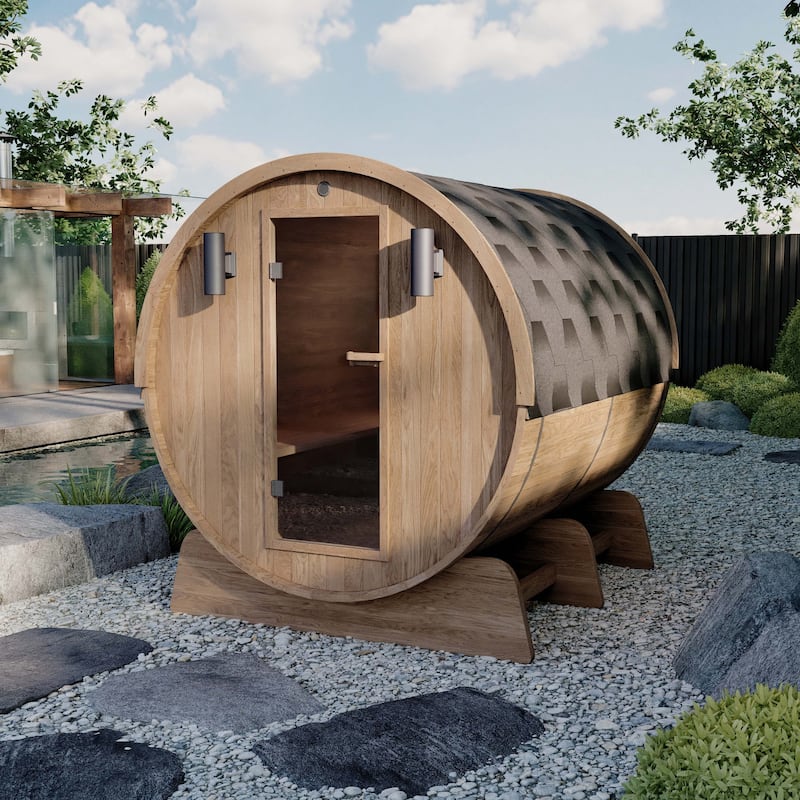 ALEKO Outdoor 8 person Red Cedar Wood Dry Wet Barrel Sauna with Heater and Roof
