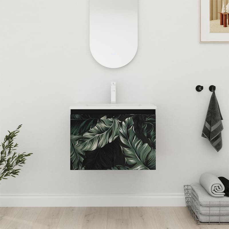 Bathroom Vanity With Sink In 24/30 Inch, Floating Bathroom Vanity with Soft Close Door - 24''W×18.3''D×17.3''H - Sinomenium