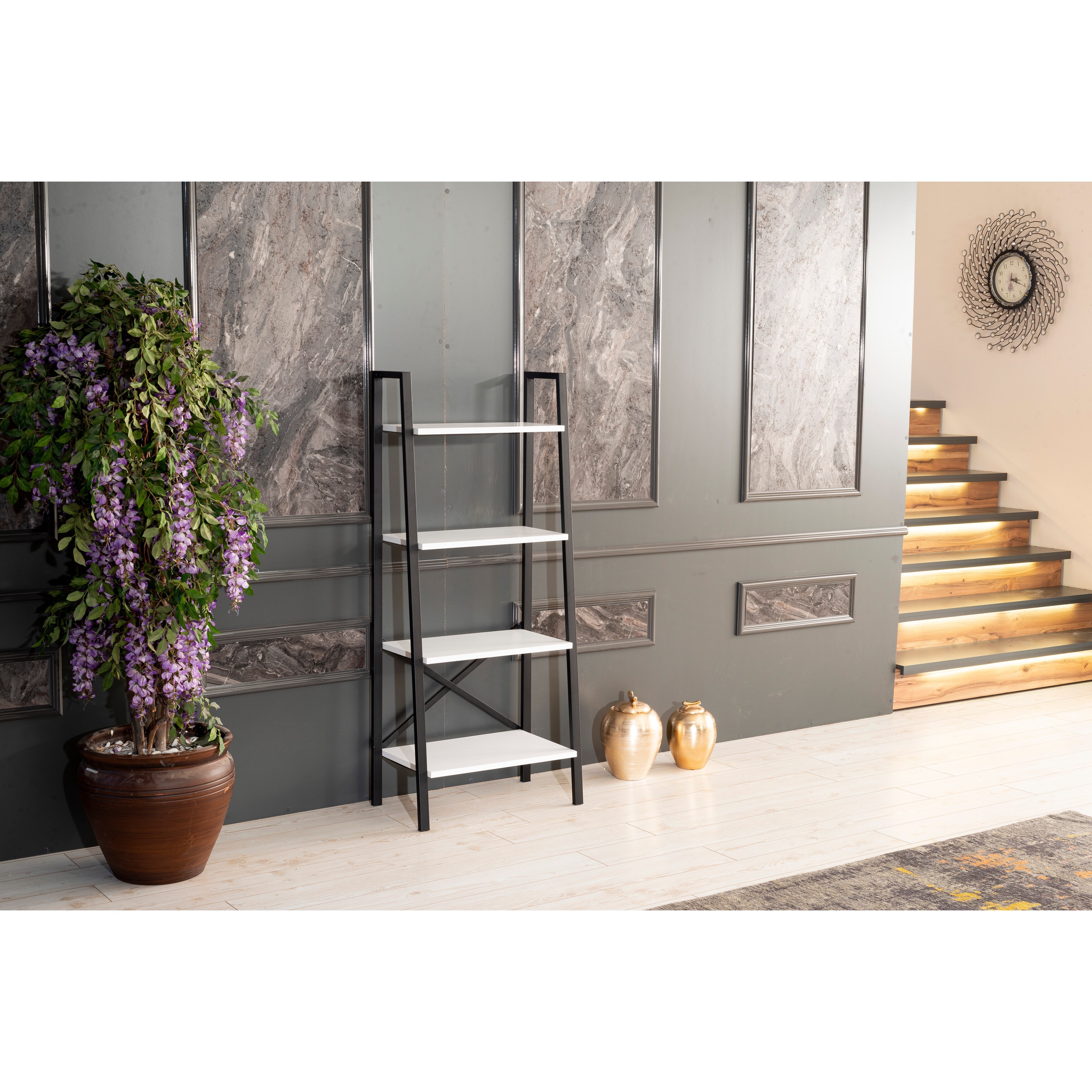 5 Tier Modern Ladder Bookshelf Metal Frame Bookshelf for Small