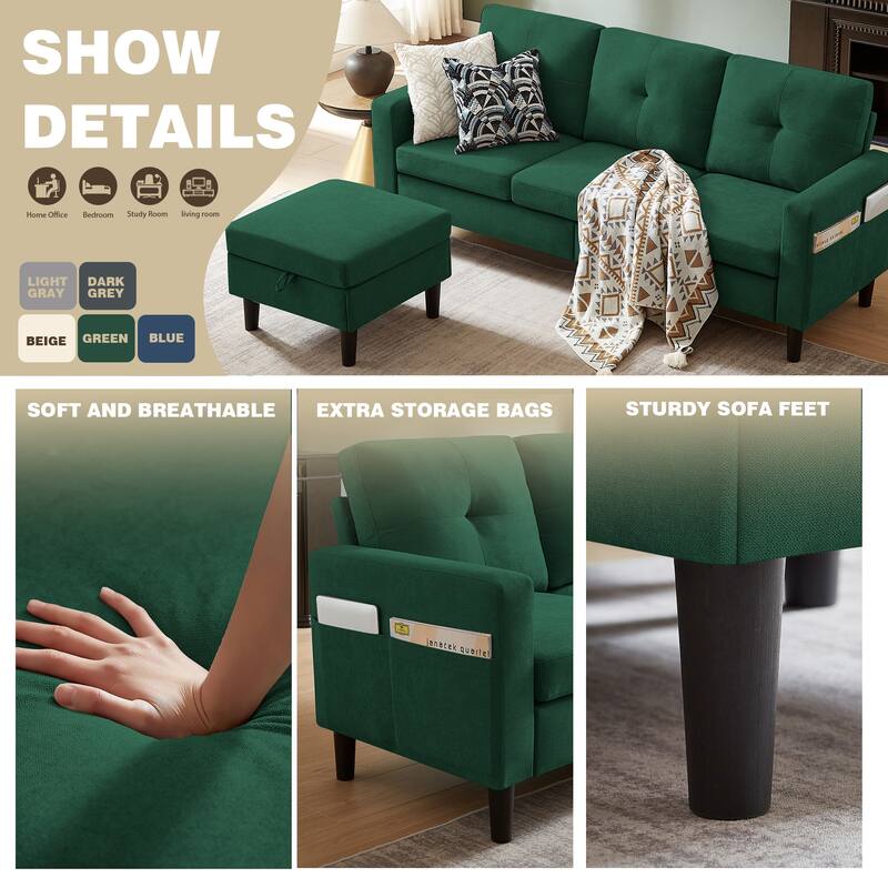 3 Pieces Living Room Set with Storage Ottoman