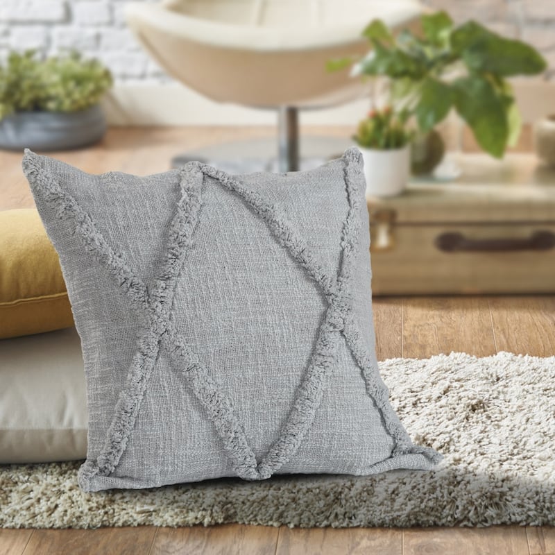 HomeRoots 20" X 20" Gray 100% Cotton Diamond Zippered Pillow