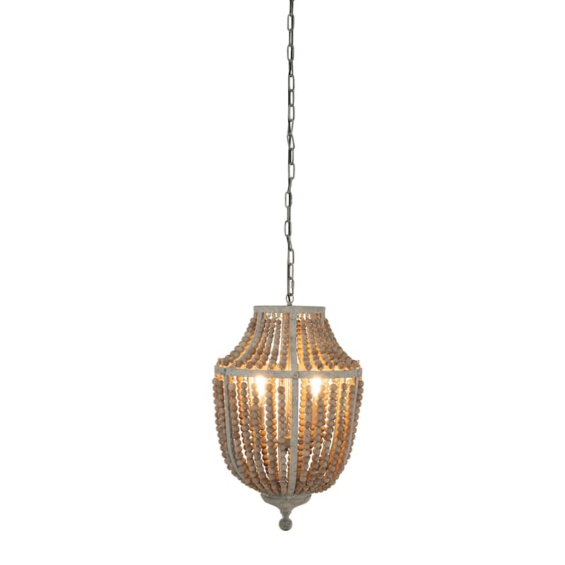 Metal and Draped Wood Bead Chandelier
