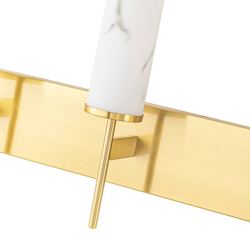 3-Light Gold Vanity Light Cylindrical Marble Crackle Glass Shades