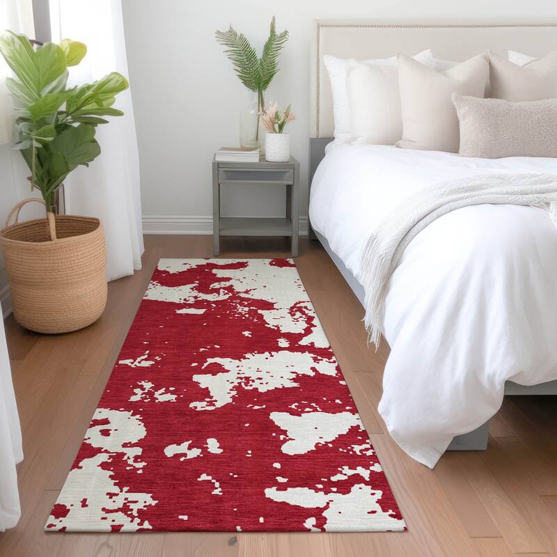 Premium Washable Super Soft Absstract Contempo Mayfield Rug - Red - 2'3" x 7'6"