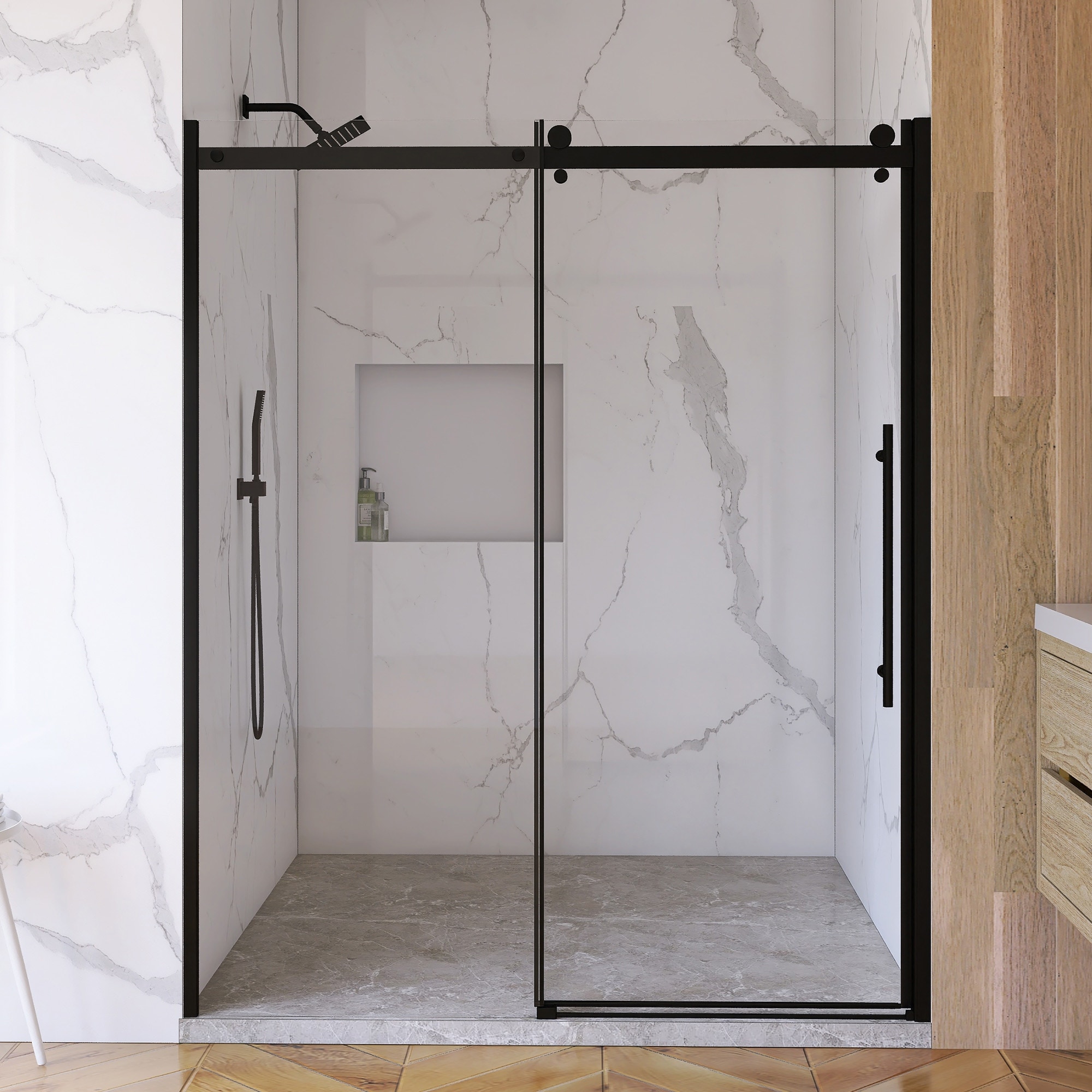 60'' x 72'' Single Sliding Frameless Shower Door in Matte Black - 60'' x 0.25'' x 72''