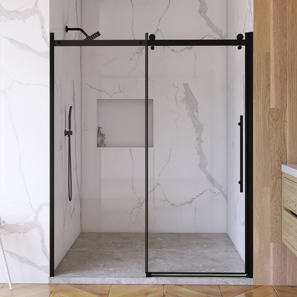 60'' x 72'' Single Sliding Frameless Shower Door in Matte Black - 60'' x 0.25'' x 72''