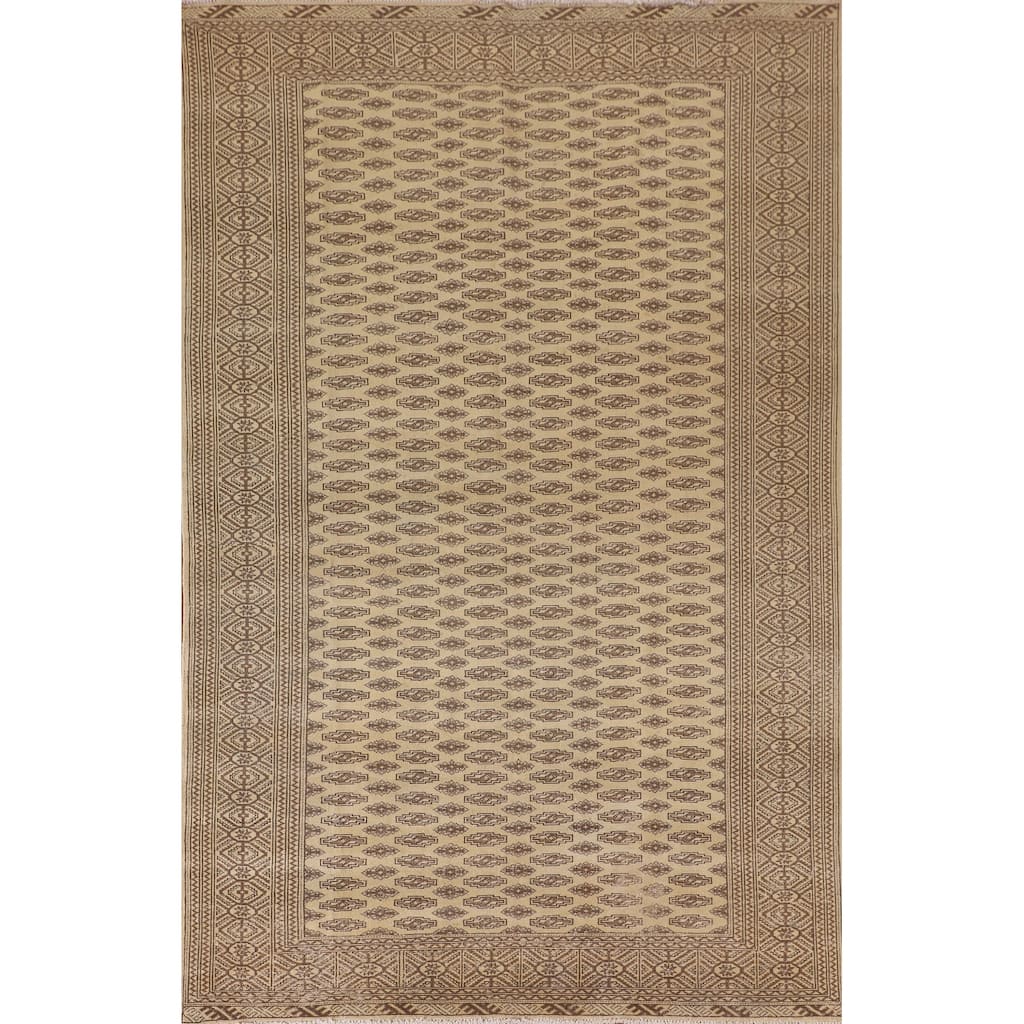 Geometric Turkoman Persian Vintage Area Rug Hand-Knotted Wool Carpet - 6'7"x 9'8"