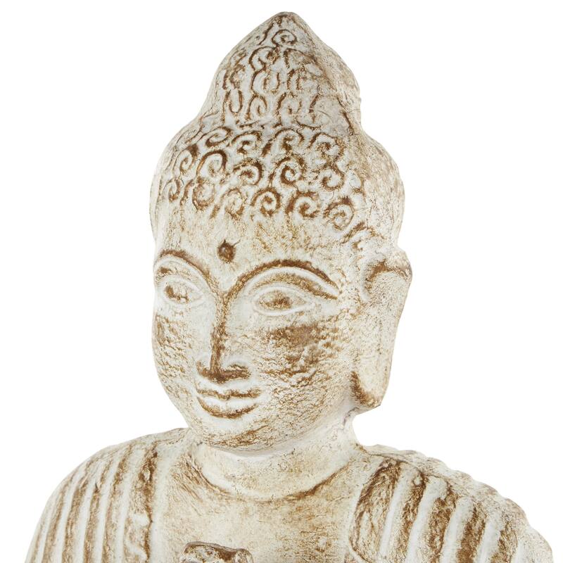 Cream Paper Mache Handmade Carved Buddha Decorative Sculpture with Brown Distressing