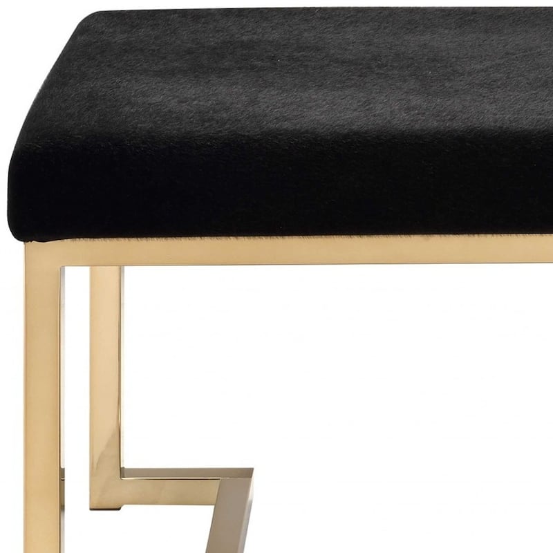 24 Inch Black Upholstered Ottoman with Gold Metal Frame