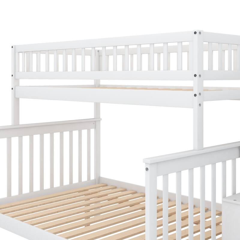 Stairway Twin Over Full Bunk Bed with Trundle and Guardrail