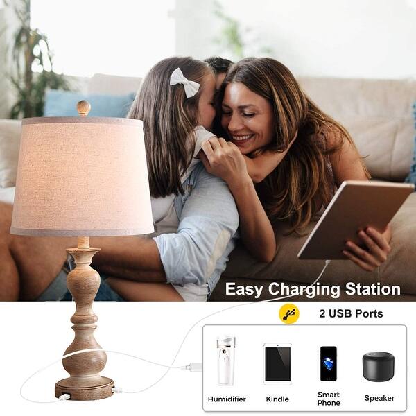 Altgedecor Set Of 2 Rustic Table Lamps - 26.3" Farmhouse Bedside Lamps With USB Ports & Dimmable Switch, Beige