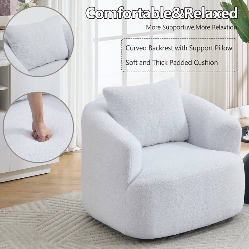Roomfitters 360° Swivel Teddy Fleece Cuddle Chair, High-Resilience Round Accent Sofa with Soft Pillow