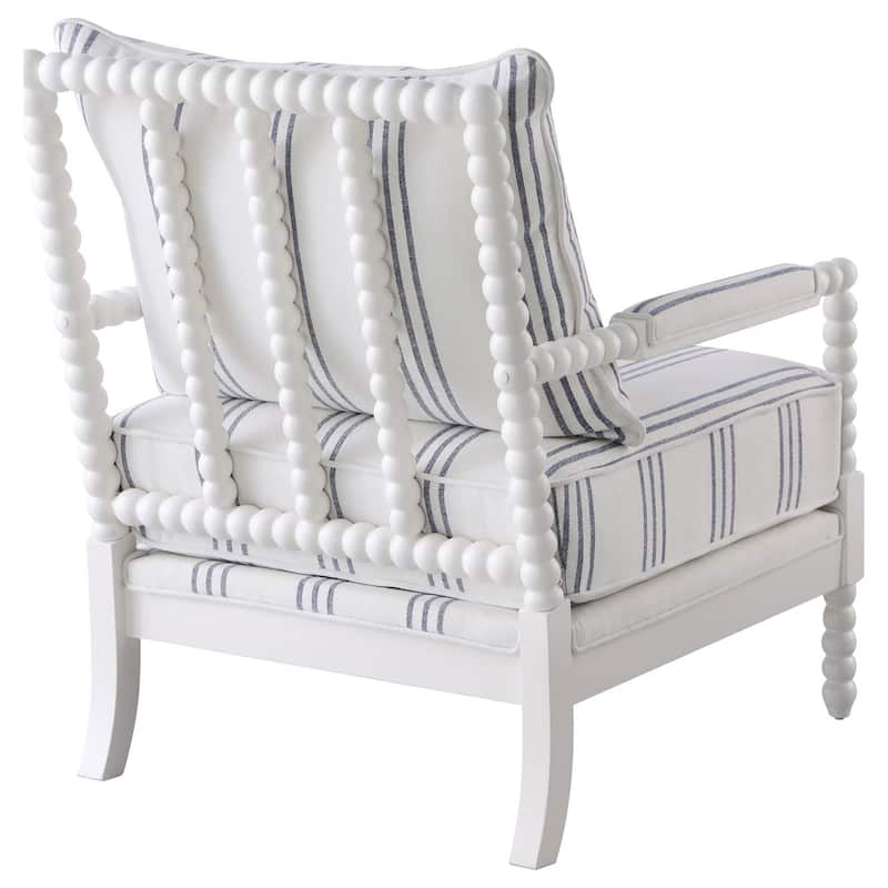 White and Navy Upholstered Stripe Accent Chair