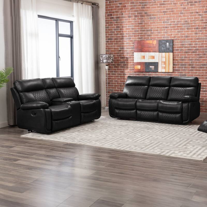 Contemporary Multi Piece Faux Leather Upholstered Living Room Sofa Set