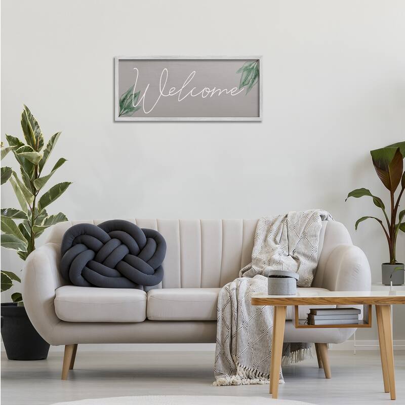 Stupell Welcome on Grey with Herbs Framed Giclee Art Design By Lil' Rue