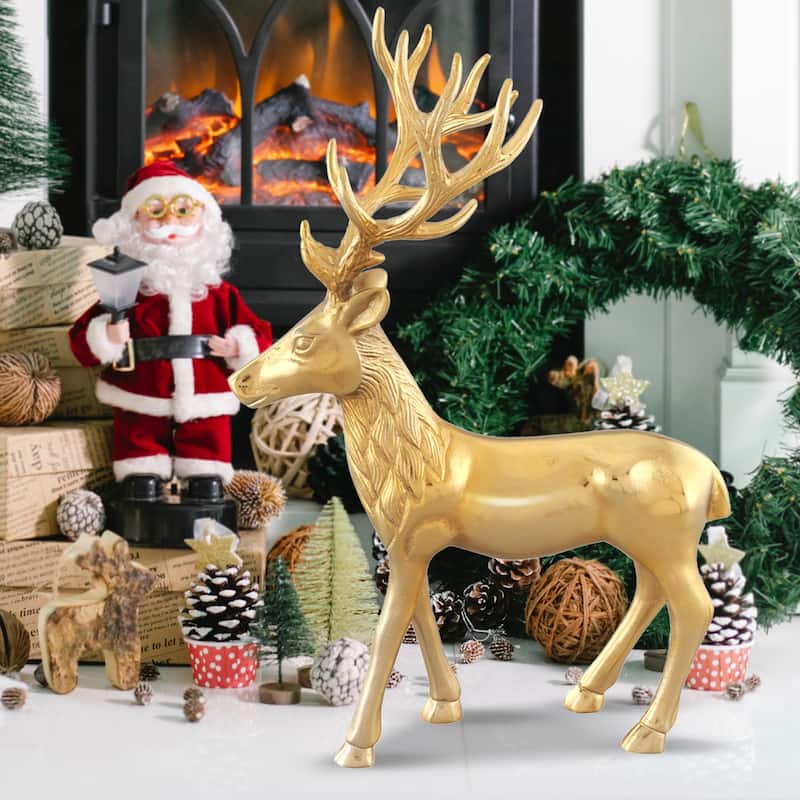 Standing Reindeer Statue Aluminum Deer Sculpture for Room Décor