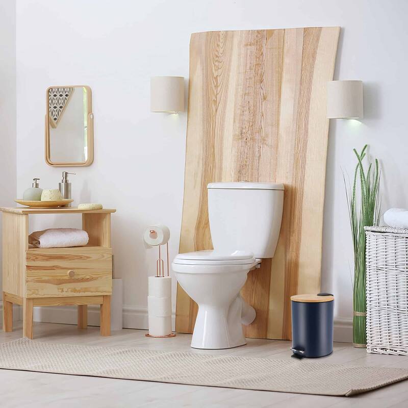 Stylish Trash Can with Bamboo Lid and Pedal, 2.5L Capacity - 9.2" H x 8" L x 8" W