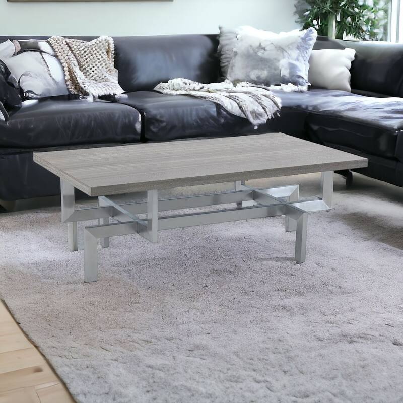 HomeRoots 51" Gray And Silver Stainless Steel Coffee Table - 51