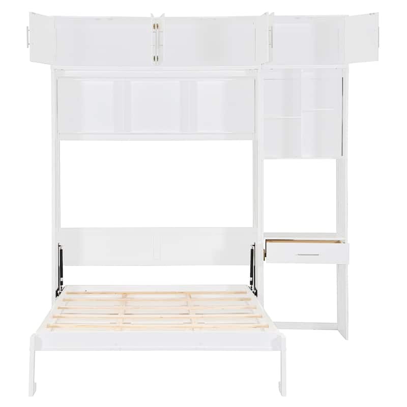 Full Size Wall Murphy Bed with Desk,Space Saving Foldable Bed