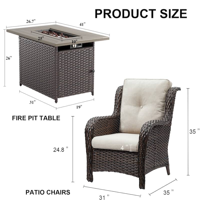Outdoor Patio PE Chair with Fire Pit Table