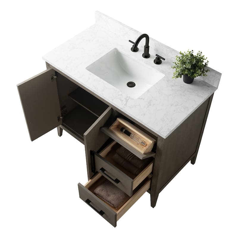 Vanity Art 42" Single Sink Bathroom Vanity Cabinet with Engineered Marble Countertop