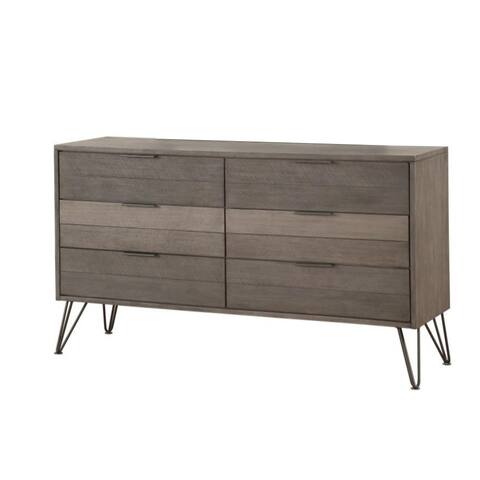 Contemporary Style Solid Wood Dresser with Metal Hairpin Legs, Grey