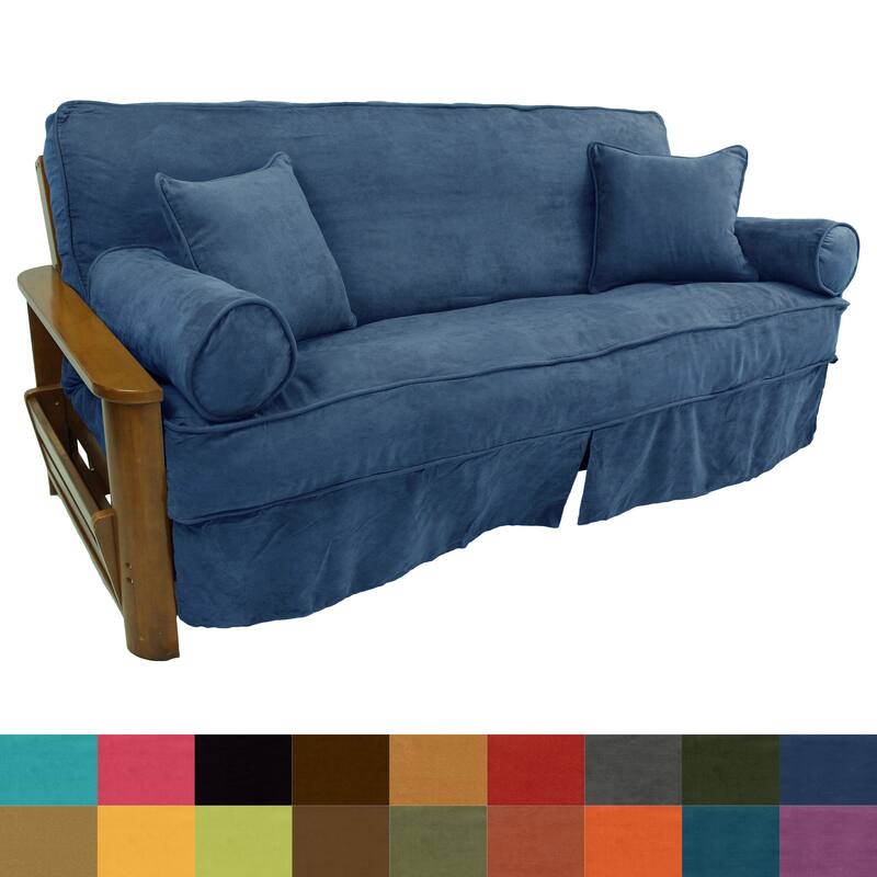 Microsuede Full-Size 8-10 Inch Thick Futon Slip Cover Set with Four Throw Pillows