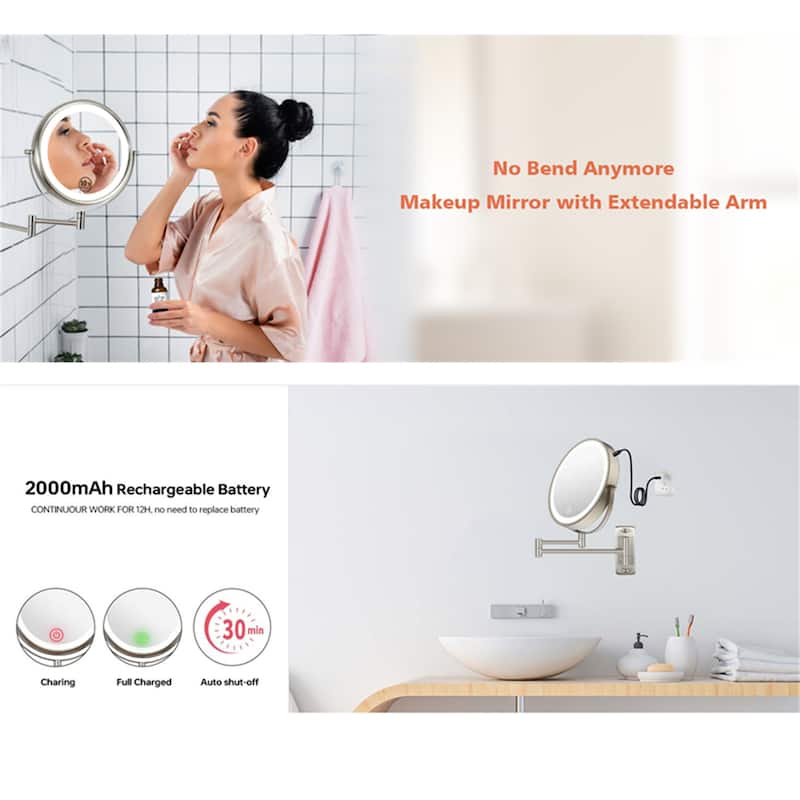 Wall Mounted Makeup Mirror w/ Down Double-Sided 1x/10x Magnification