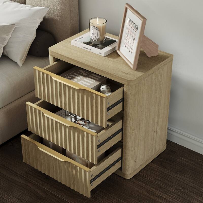 Versatile Retro Nightstand 3 Drawers Wavy Design