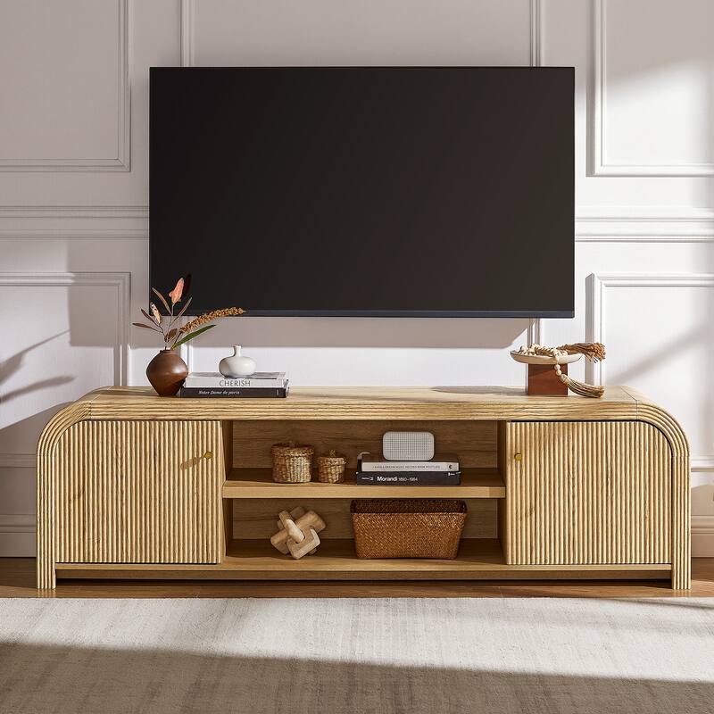 Modern Fluted TV Stand for 80" TV, Media Console, Entertainment Center