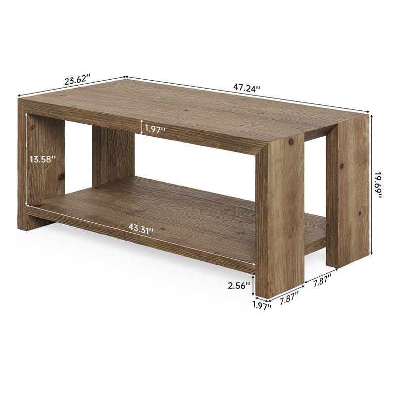 47.24" Solid Wood Coffee Table with 2-tier Storage