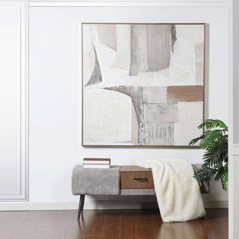 Stepping Stones I - Hand Painted Abstract Wall Art - Mixed Media - Champagne Frame