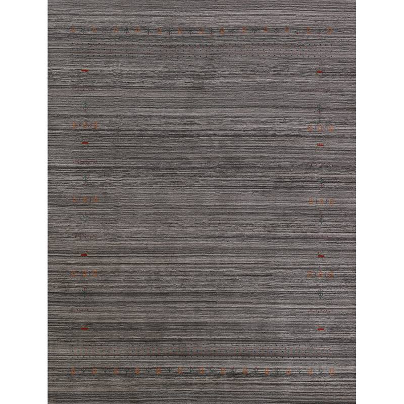 Hand Knotted Oriental 100% Wool Carpet Tribal Stripe Greys & Charcoal Gabbeh Area Rug - 9' 9'' X 8' 1''