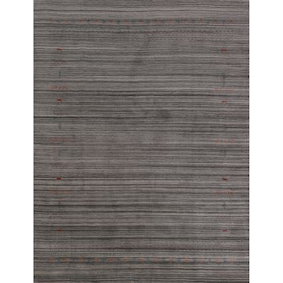 Hand Knotted Oriental 100% Wool Carpet Tribal Stripe Greys & Charcoal Gabbeh Area Rug - 9' 9'' X 8' 1''