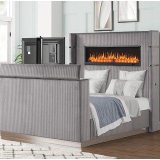 Modern Queen Size Platform Bed with Fireplace in Headboard and TV stand ...